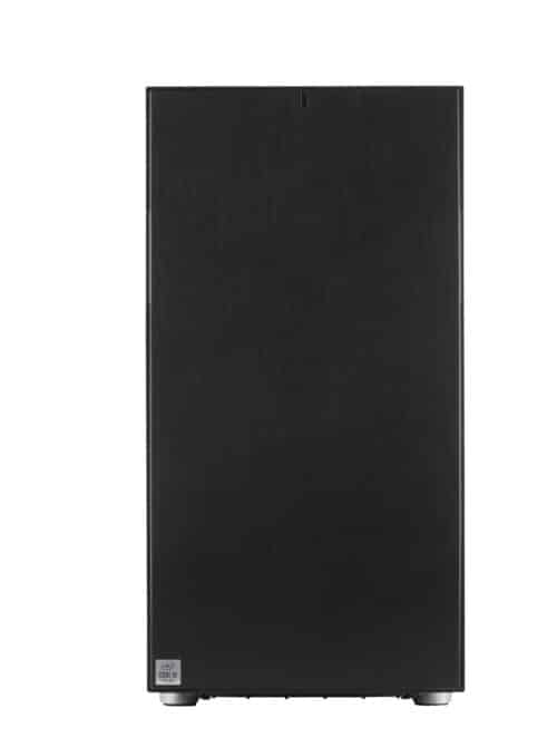 A black refrigerator on a white background.