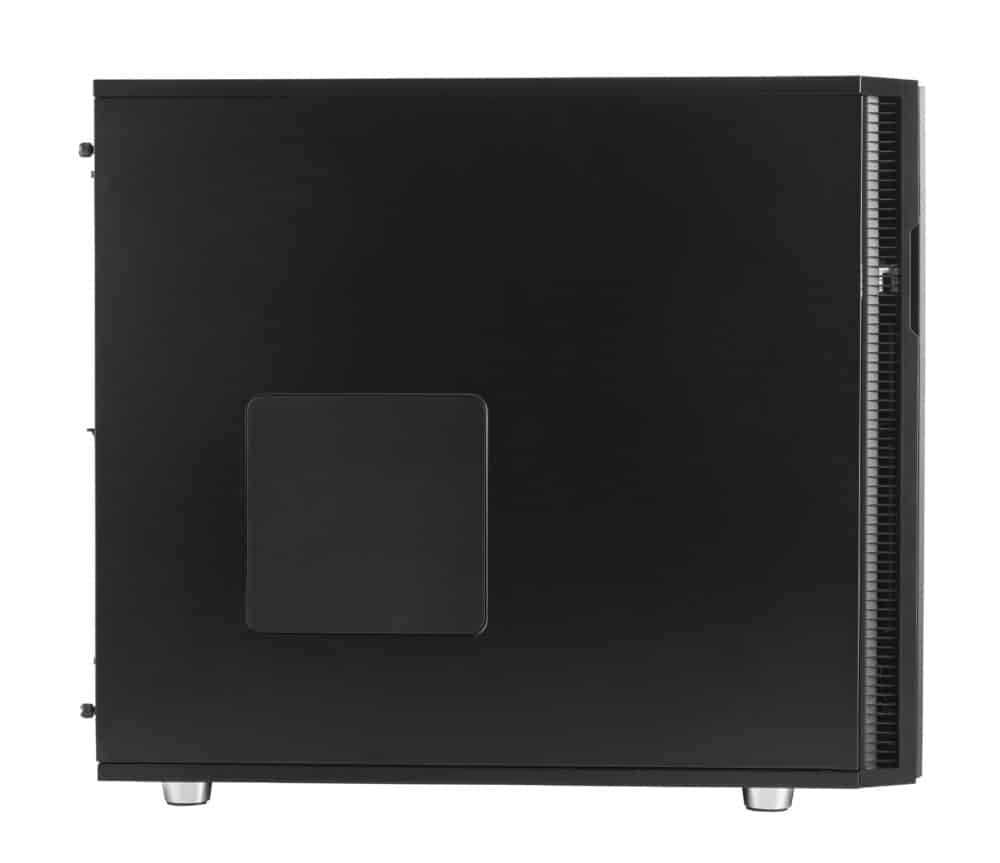 A black computer case on a white background.