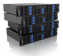 A stack of server racks on a white background.