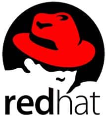 A red hat logo with a man in a red hat.