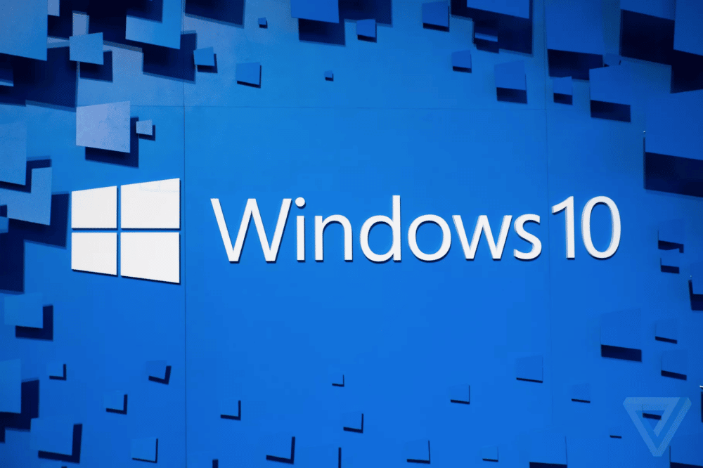 Windows 10 logo on a blue background.