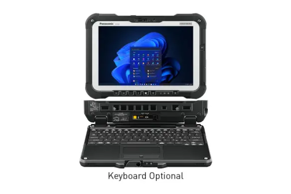 A laptop with a keyboard attached to it for Department of Air Force use.