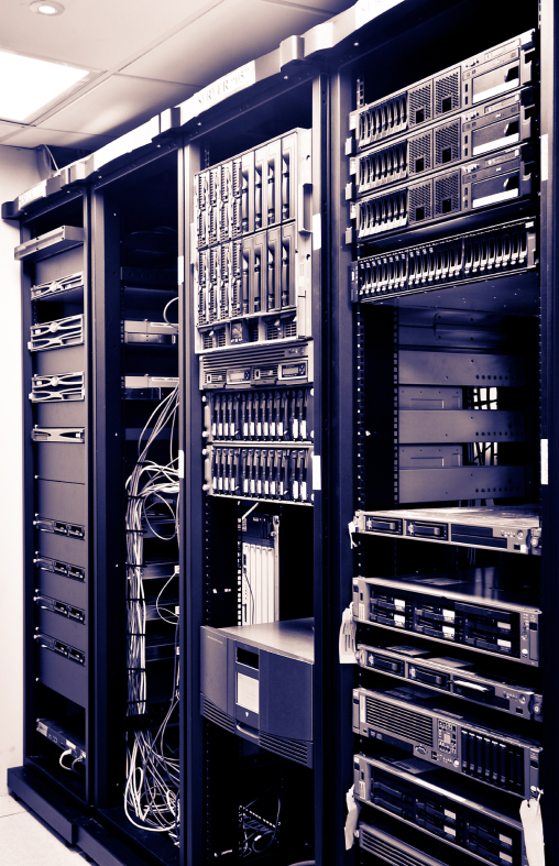A row of government IT solutions servers in a room.