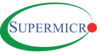 Logo of Supermicro with the brand name in blue, surrounded by a green swoosh and a red dot on the right side, featured prominently among our partners.