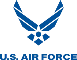 Logo of the U.S. Air Force featuring a stylized eagle and a star, rendered in blue, above the text "U.S. Air Force," symbolizing federal military excellence.